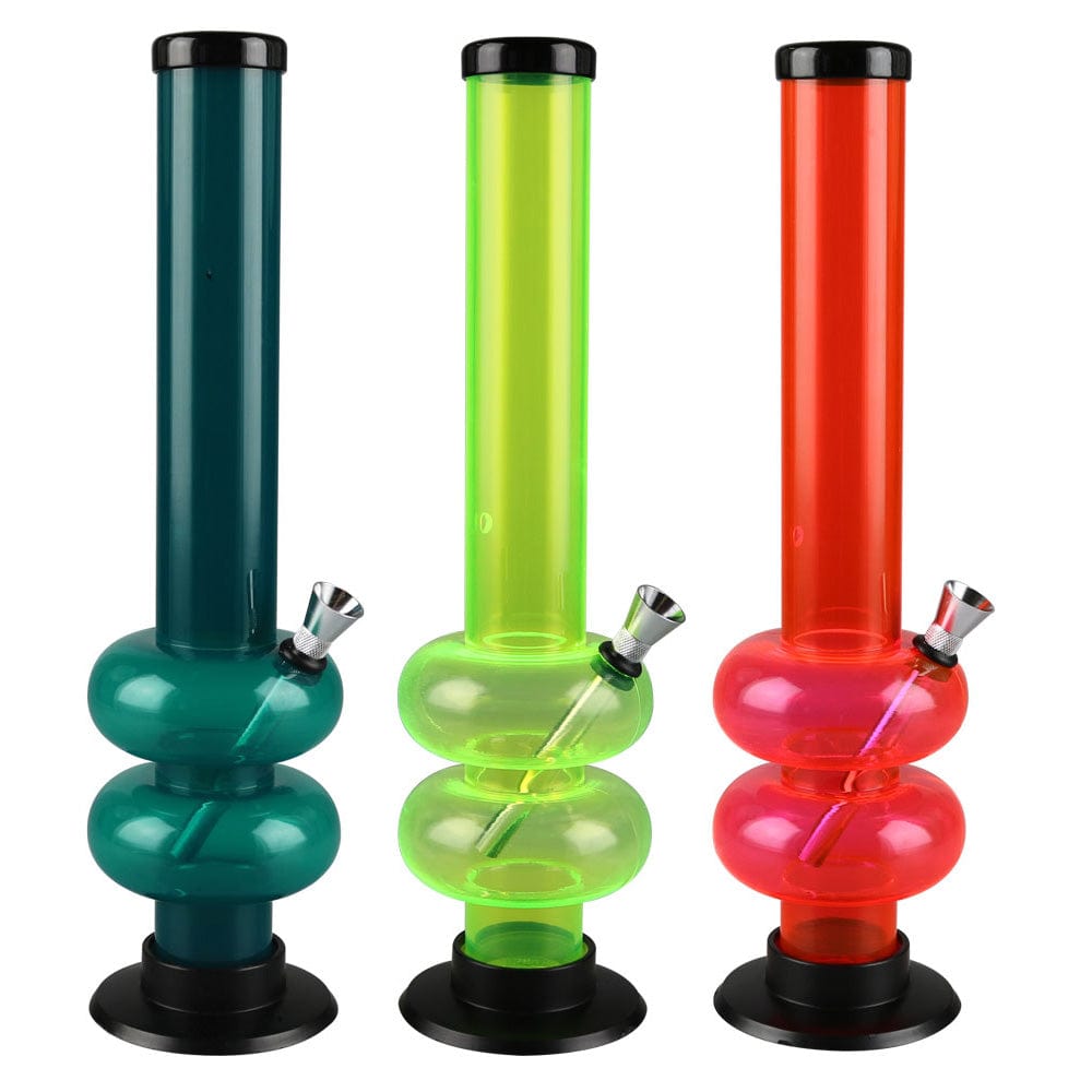 A front view of the 12-inch Acrylic Double Bubble Water Pipe, showcasing its colorful, rounded design against a plain white background.