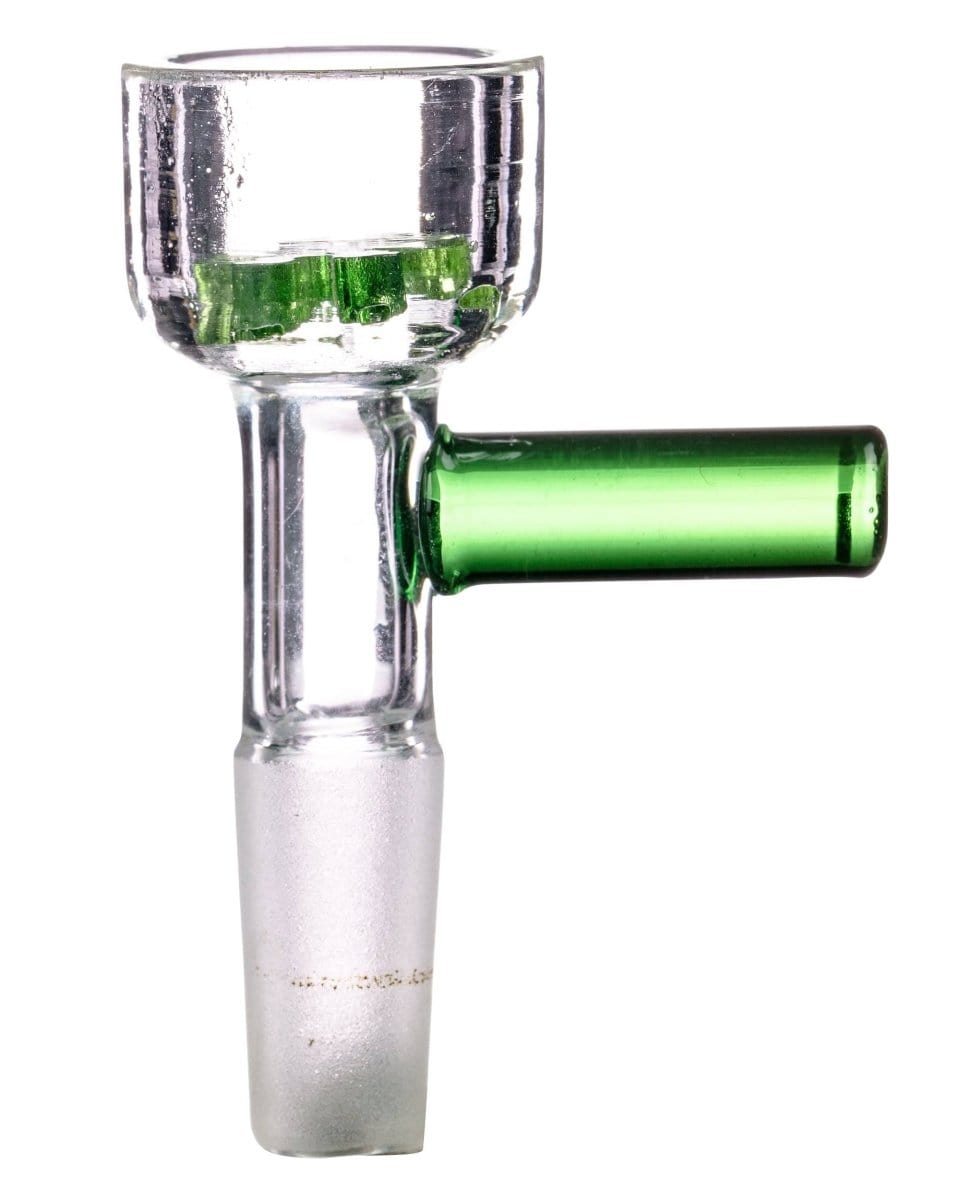 Close-up view of the Screen Bowl, showing a clear glass bowl with a green accent detail.
