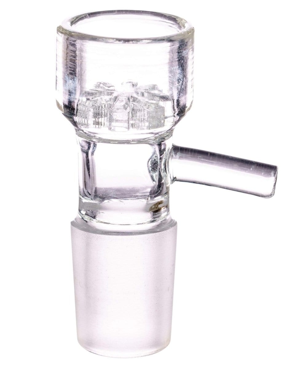 A close-up view of the Screen Bowl, showing a clear glass bowl with a visible interior structure and a connecting joint.