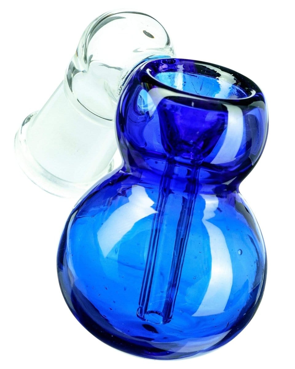 Front view of the Ashcatcher Bowl, a blue glass piece with a rounded shape and a visible joint.