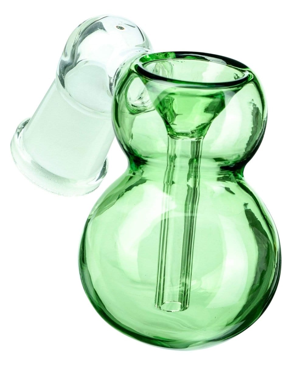 A close-up of the Ashcatcher Bowl, displaying its clear glass construction and unique curved design.