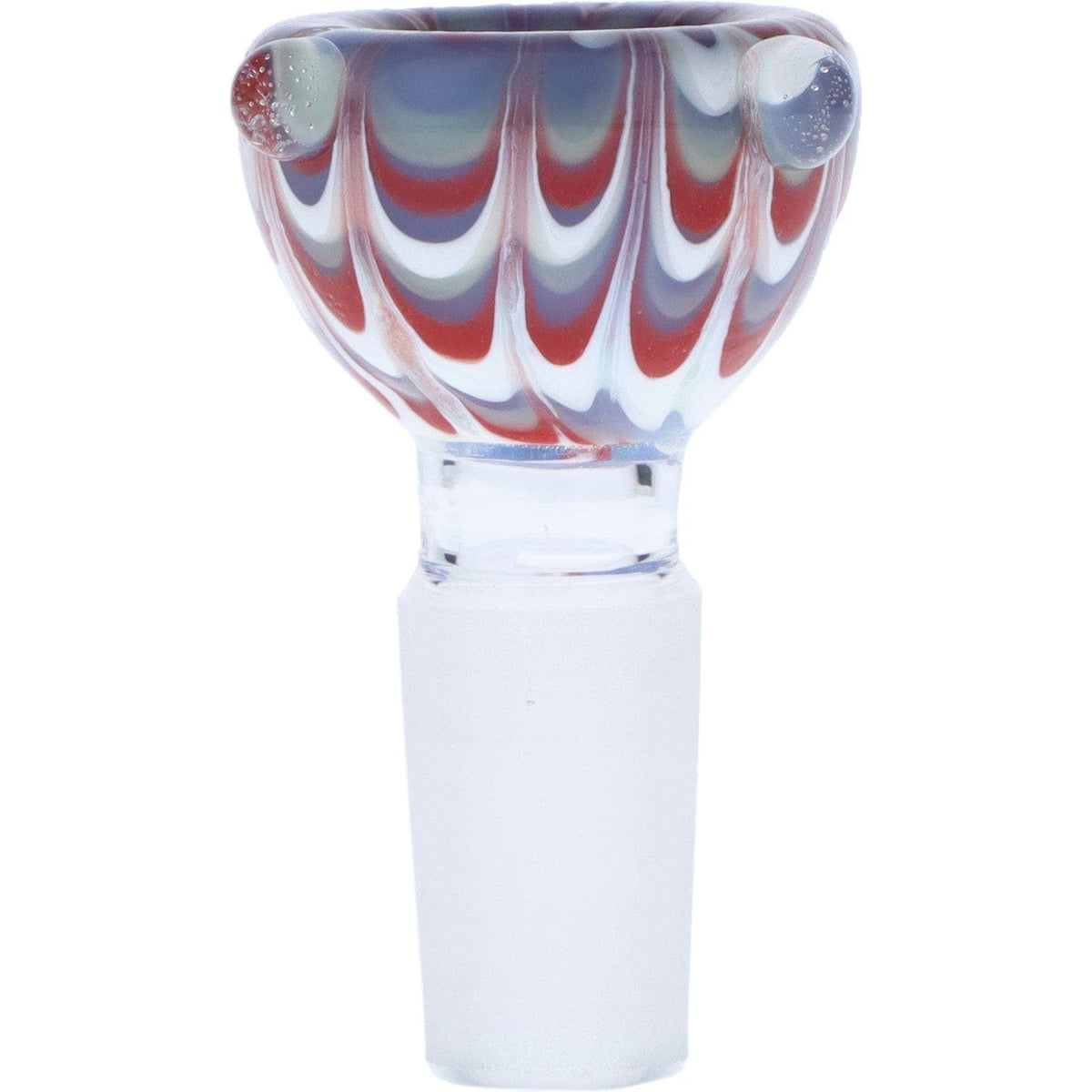 A close-up of the 14mm Male Wig Wag Bubble Bowl, showing its clear glass construction and rounded bulb shape.