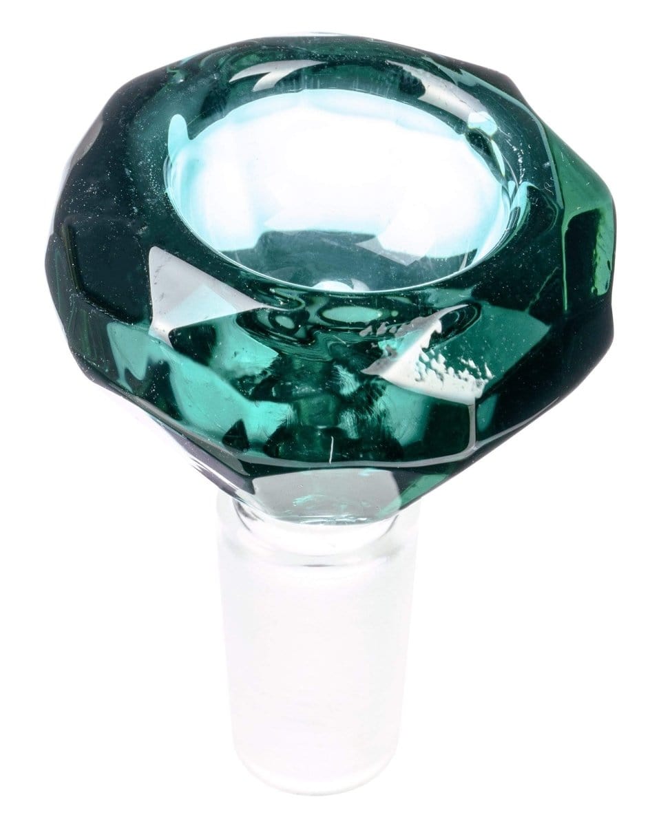 A close-up shows the Diamond Bowl, a dark-colored glass piece with a faceted, gem-like shape and smooth curves.