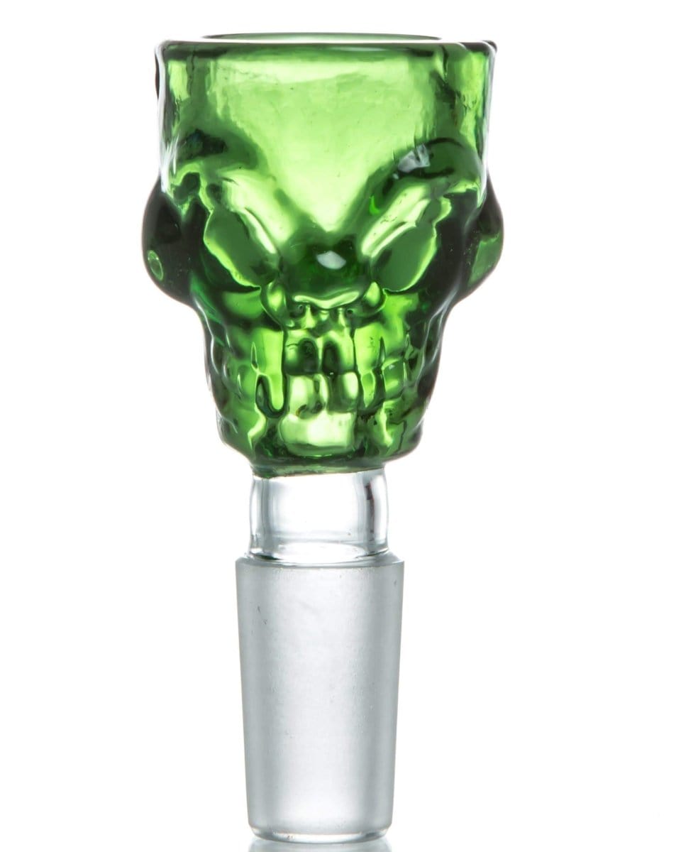 Front view of the Skull Themed Male Replacement Bowl, a clear glass piece with a sculpted skull design.