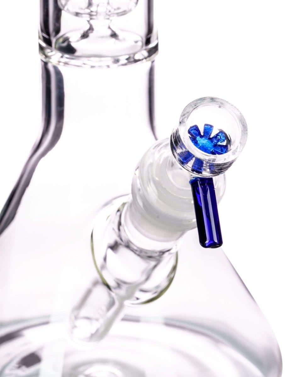 Close-up view of the Screen Bowl, showcasing the clear glass and joint connection in a detailed, angled shot.