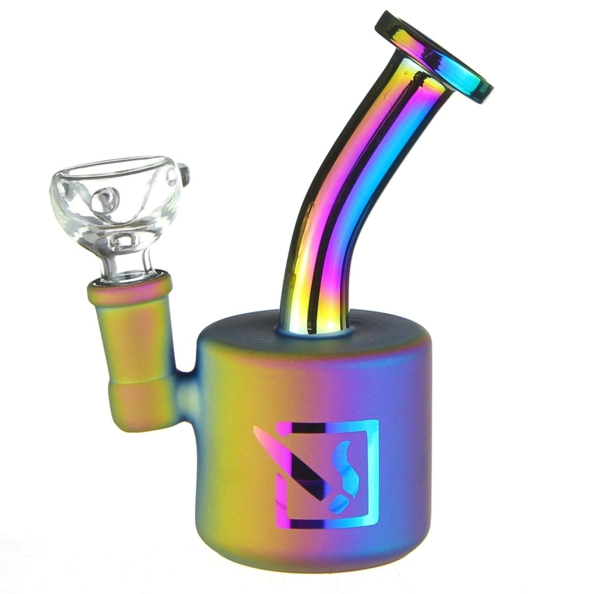 Front view of the DHC Originals "Dabbers Delight Puck" Bong, showcasing its colorful glass and compact puck shape.