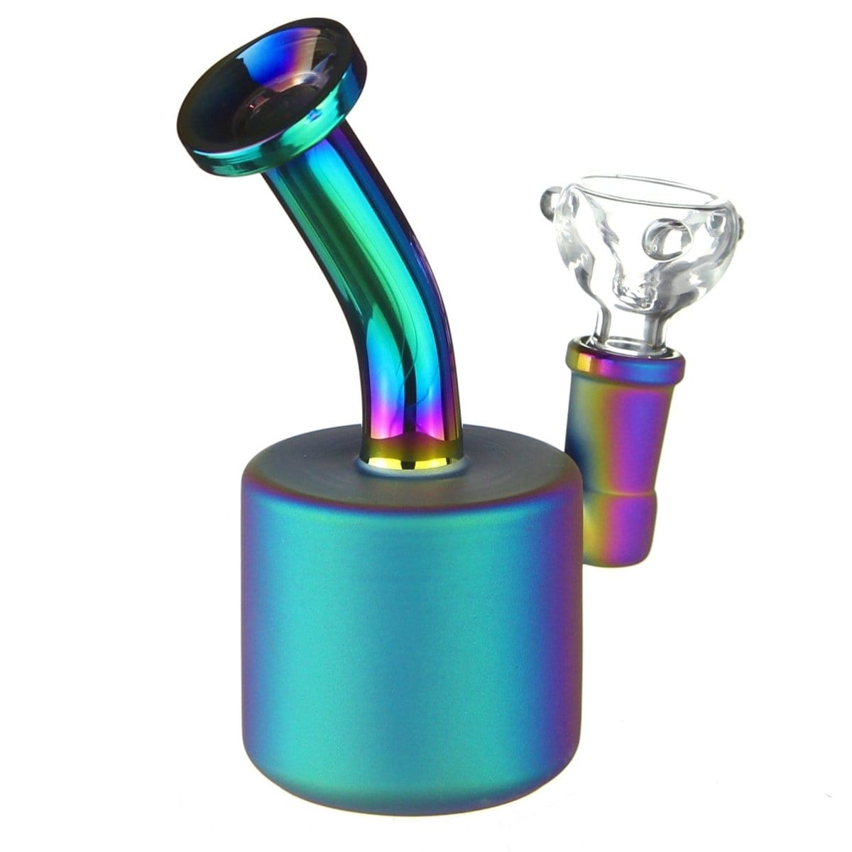 Front view of the DHC Originals "Dabbers Delight Puck" Bong, showcasing its compact, colorful design with a smooth, rounded base.