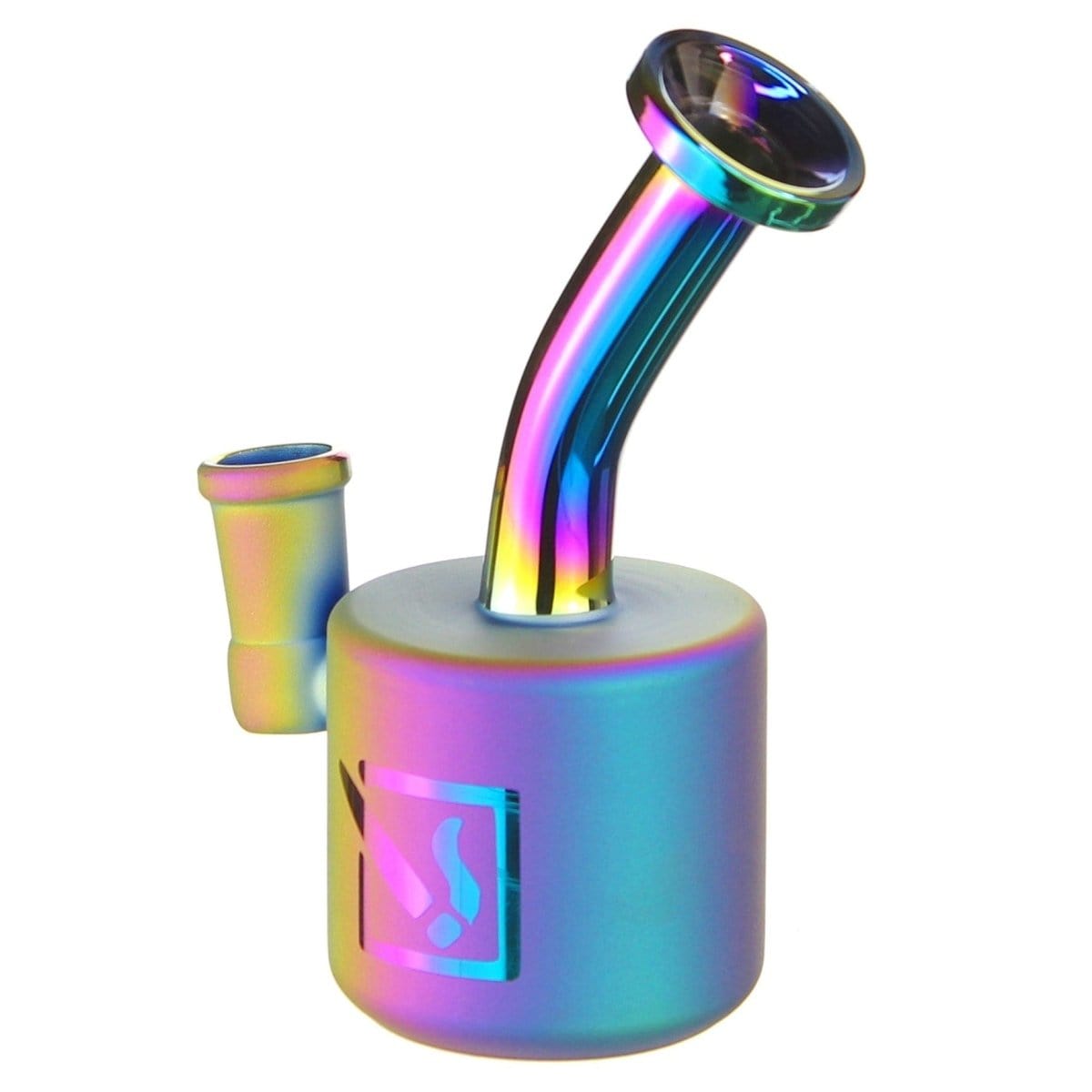 Front view of the DHC Originals "Dabbers Delight Puck" Bong, featuring a colorful, iridescent glass design.