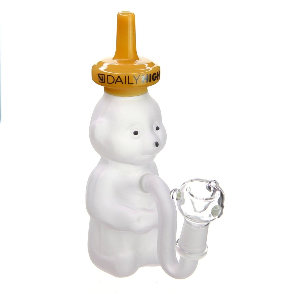 Front view of the DHC Originals "Frosted Honey Bear" Bong, a translucent, bear-shaped water pipe with a patterned surface.