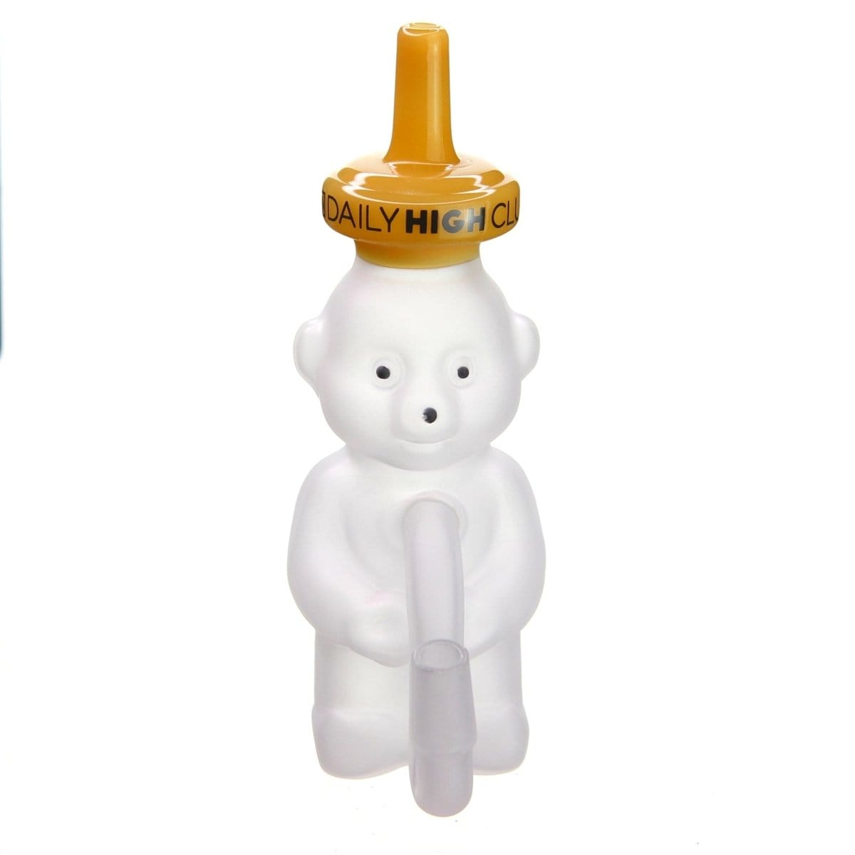 Front view of the DHC Originals "Frosted Honey Bear" Bong, a pale, translucent bear-shaped water pipe against a plain white backdrop.