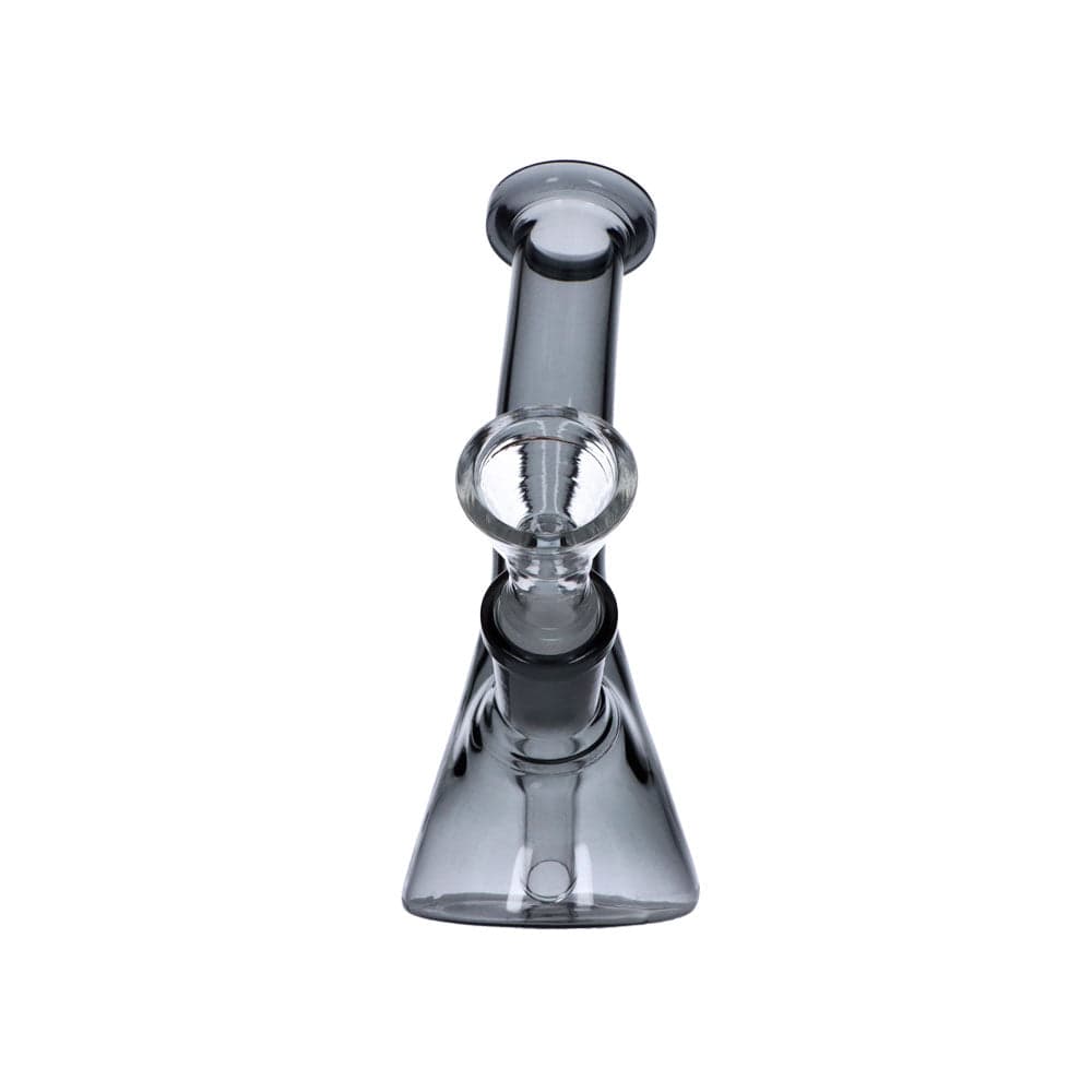 Front view of the Everyday Essentials 5" Bent Neck Beaker Water Pipe, displaying its clear glass construction and simple form.
