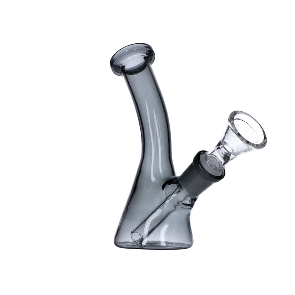 Front view of the Everyday Essentials 5" Bent Neck Beaker Water Pipe, showcasing its clear glass construction and simple shape.