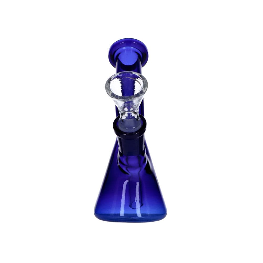 Front view of the 5" Everyday Essentials Bent Neck Beaker Water Pipe, showing the blue glass and simple beaker shape.