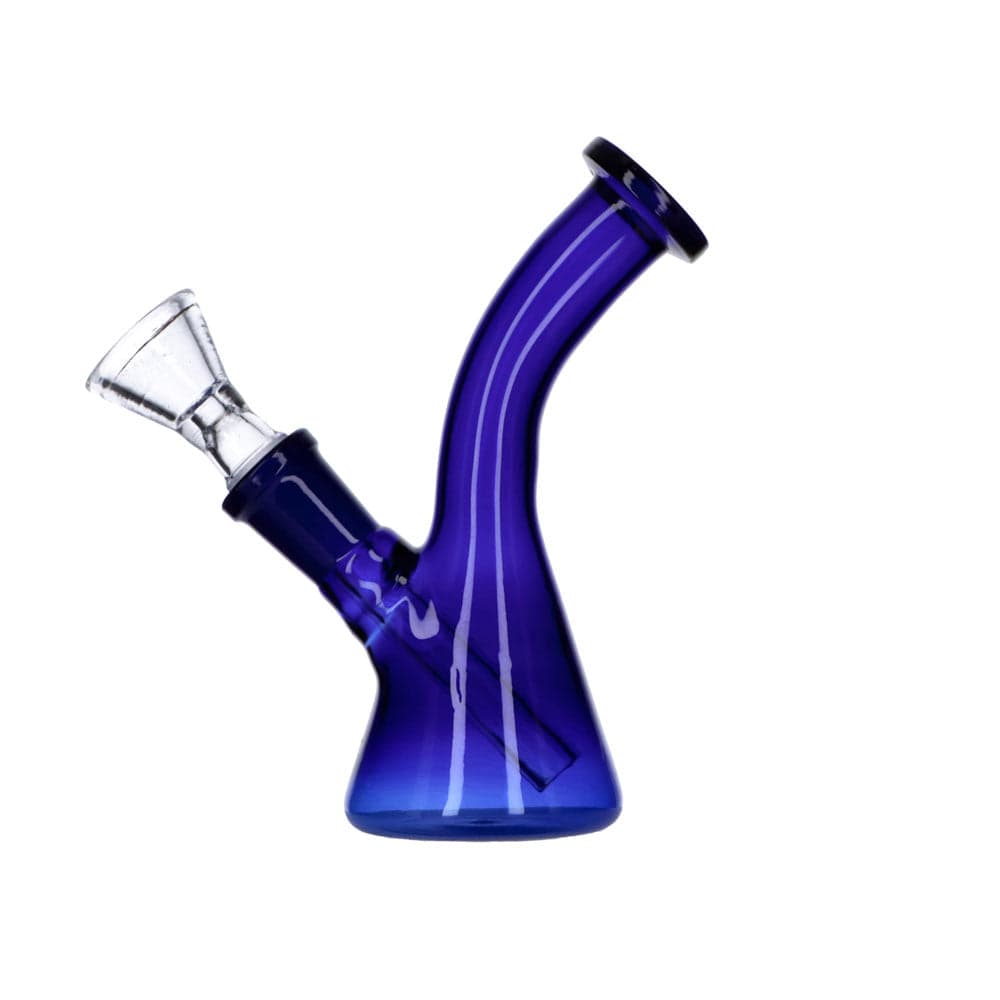 Front view of the Everyday Essentials 5" Bent Neck Beaker Water Pipe, showing the blue glass and beaker shape.