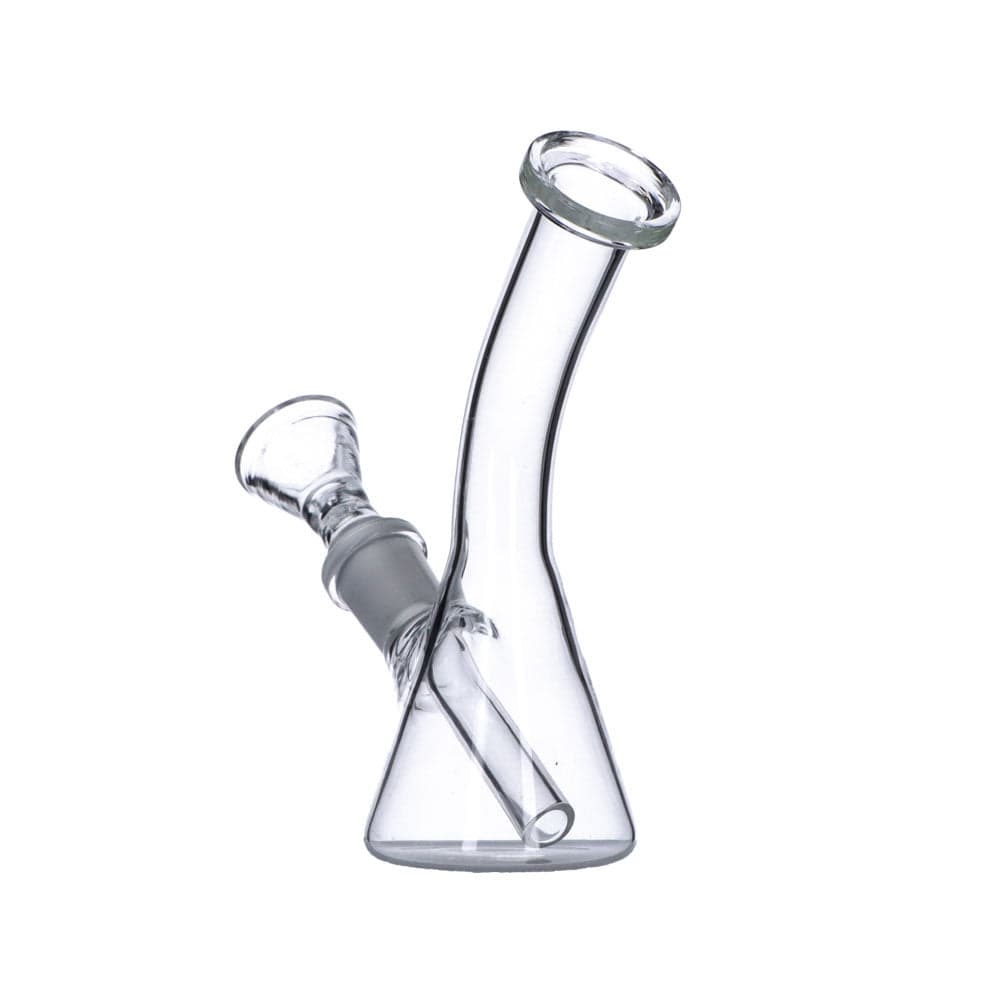Front view of the Everyday Essentials 5" Bent Neck Beaker Water Pipe, showing a clear glass beaker with a gently curved neck.