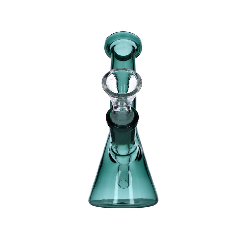 Front view of the 5" Everyday Essentials Bent Neck Beaker Water Pipe, showing a green glass beaker against a plain white background.