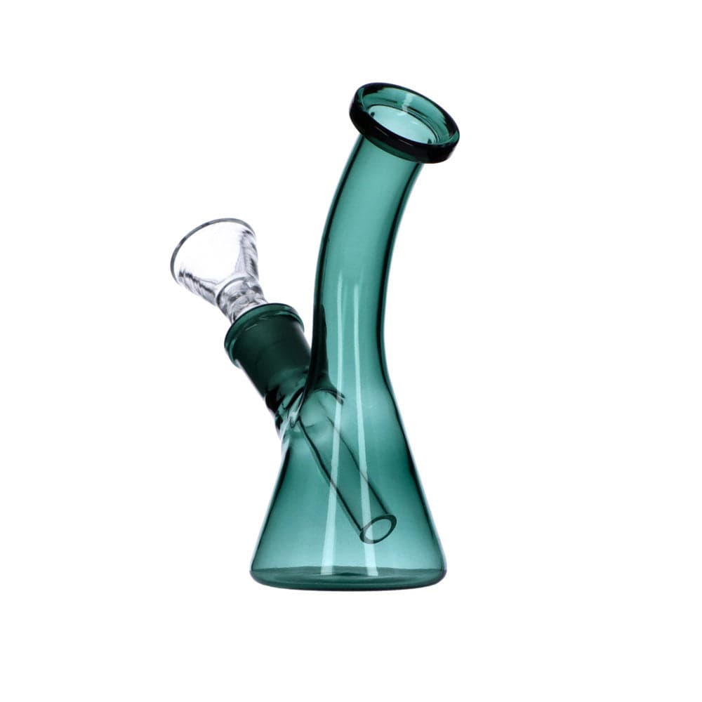 Front view of the Everyday Essentials 5" Bent Neck Beaker Water Pipe, showcasing its clear glass construction and simple form.