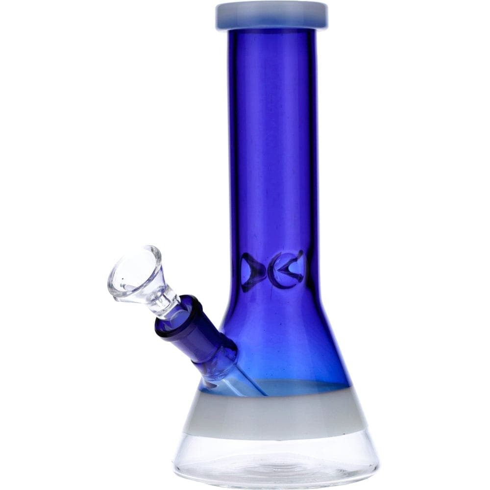 Front view of the Frosted Ring Mini Beaker, a blue glass piece with a frosted ring and simple beaker shape.