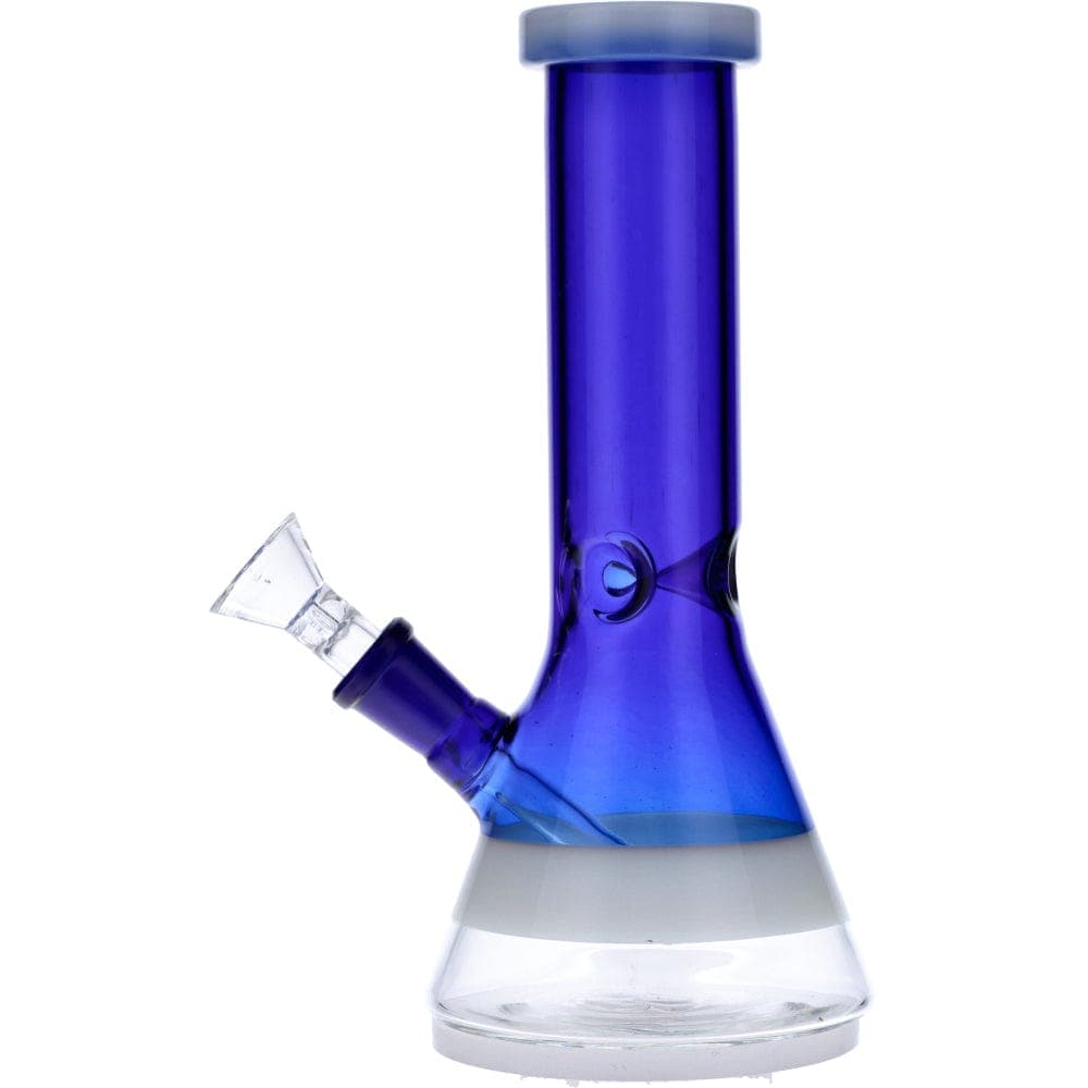 Front view of the Frosted Ring Mini Beaker, a small glass piece with a frosted ring near the top and a wide base.
