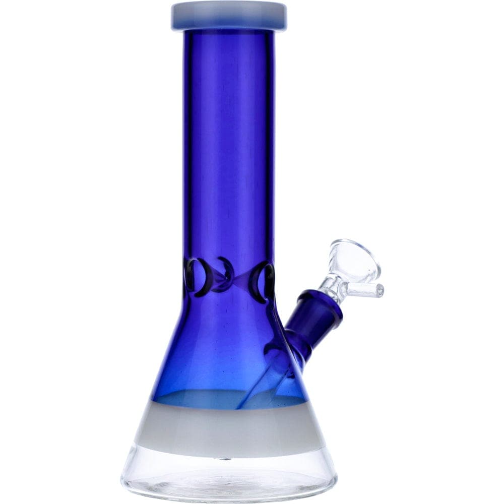 Front view of the Frosted Ring Mini Beaker, a blue glass beaker with a frosted ring near the base.
