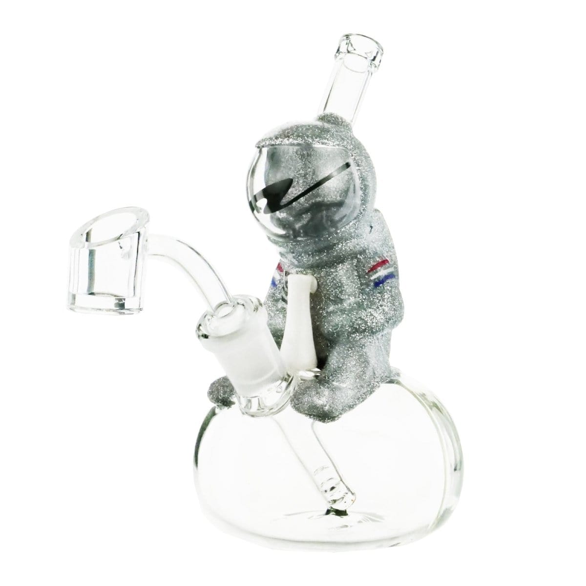 Front view of the DHC Originals Moon Man Bong, a sculptural glass piece resembling an astronaut in a spacesuit.