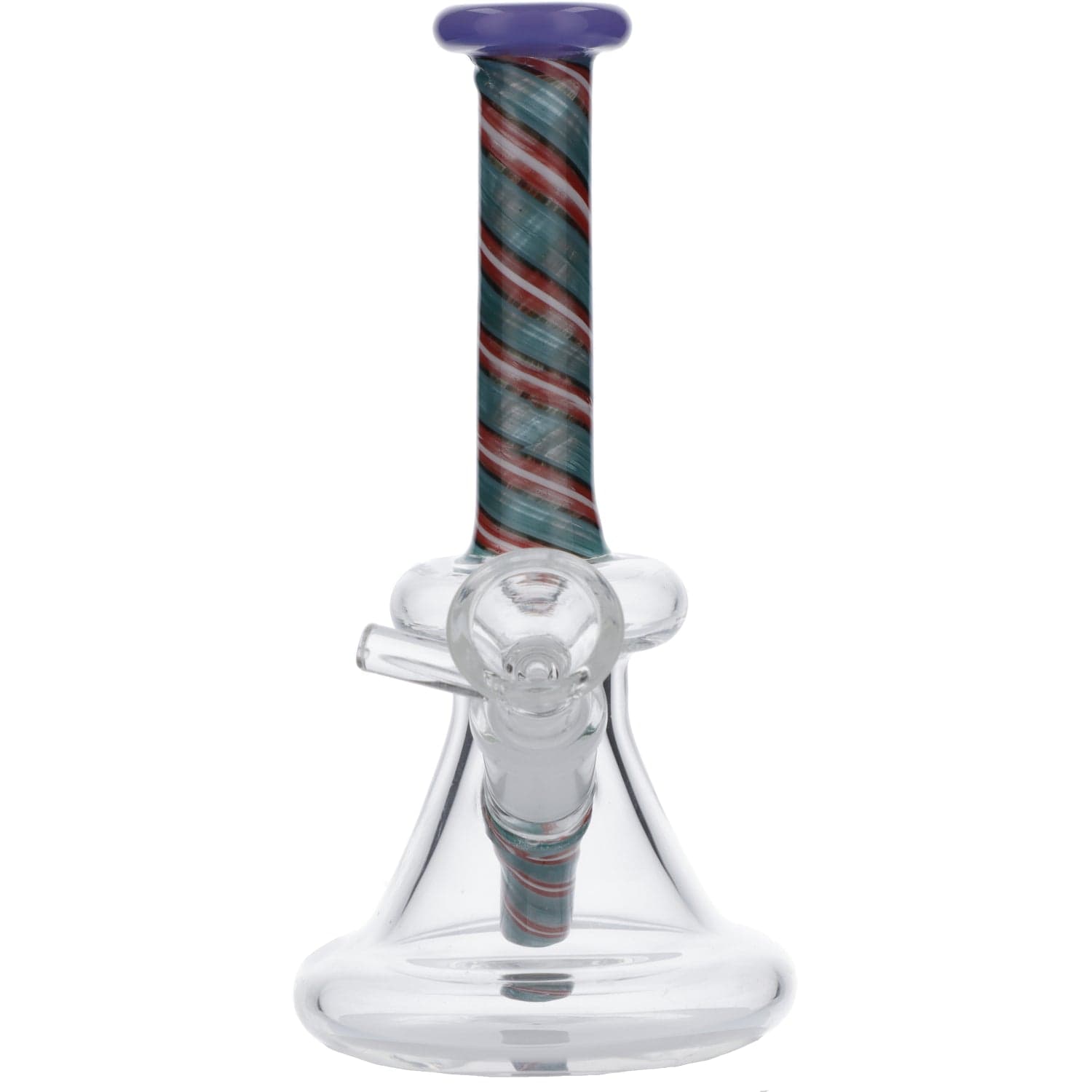 Front view of the Spiral Neck 6" Mini Waterpipe, showcasing its clear glass construction and simple, cylindrical shape.