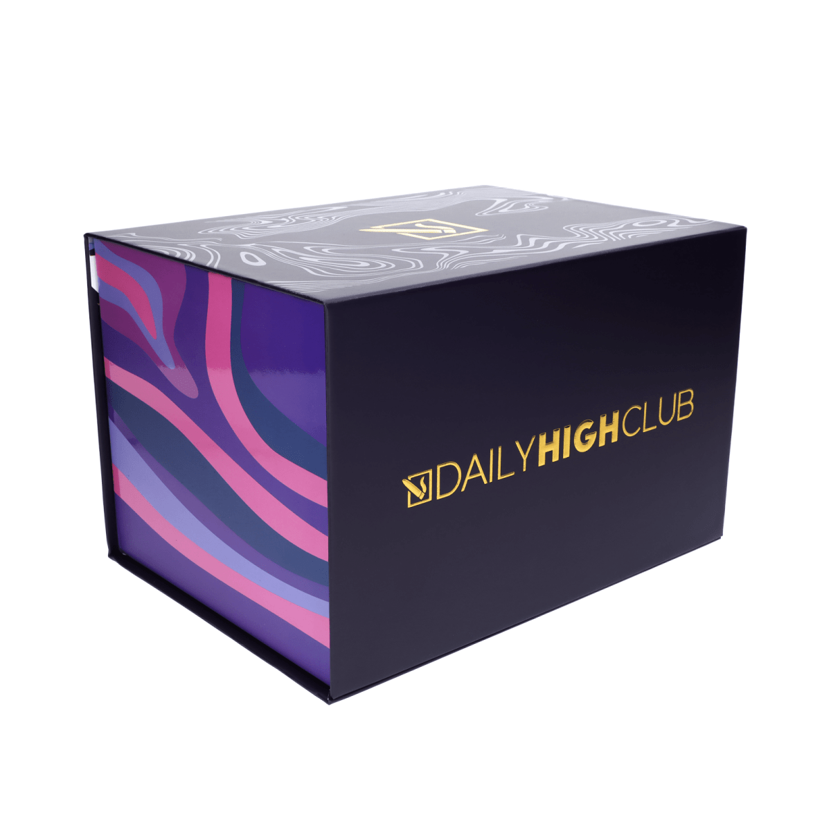 Front view of the Limited Edition 420 Bunny Deluxe Box, featuring a dark purple and black patterned design.