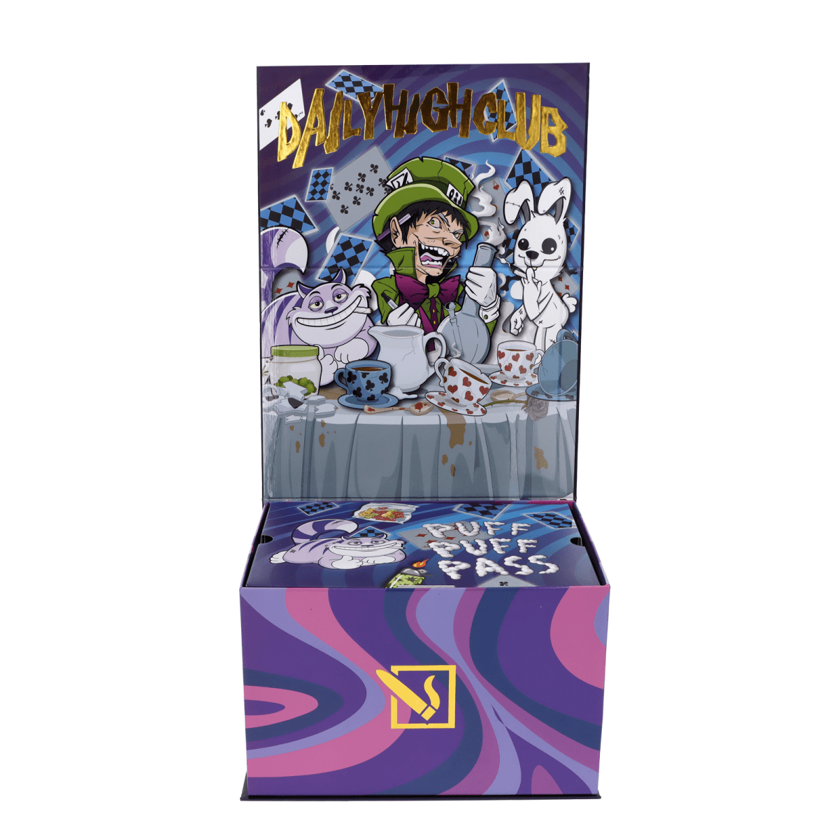 Front view of the Limited Edition 420 Bunny Deluxe Box with a colorful, illustrative bunny design on a purple background.