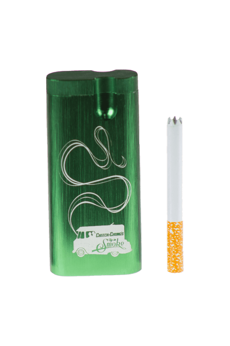 Front view of the Cheech & Chong $25 Kit, displaying a vibrant green package with visible branding details.