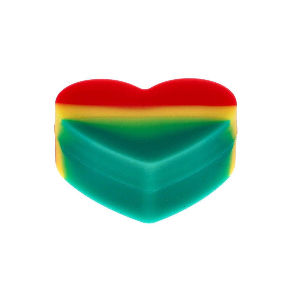 A vibrant, close-up view of the Silicone Heart Container, showcasing its smooth, red silicone texture and unique heart shape.