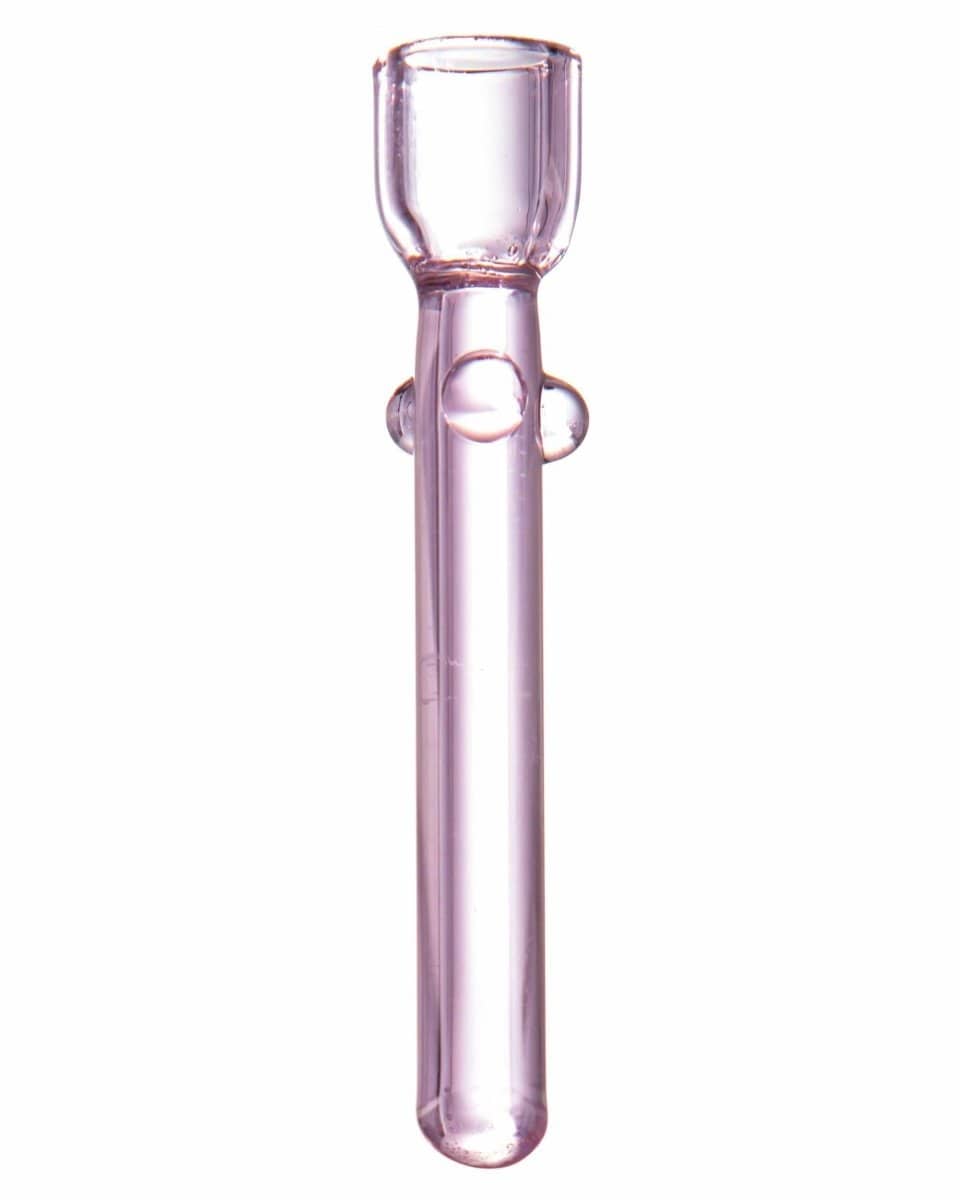 A close-up, angled view of the Glass Nail, a clear glass tool with a rounded tip.