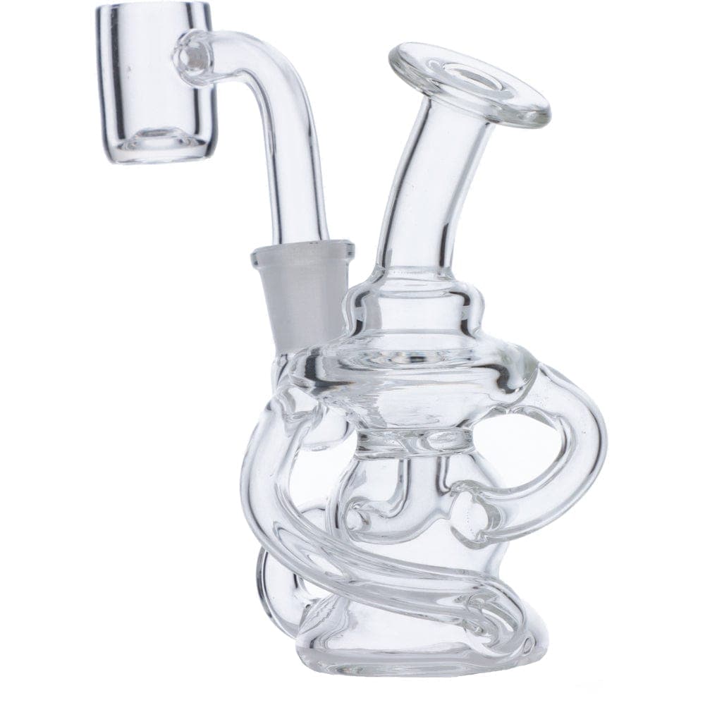 Front view of the “4” Dab Rig Water Pipe Mini, a clear glass rig with a compact design and angled mouthpiece.