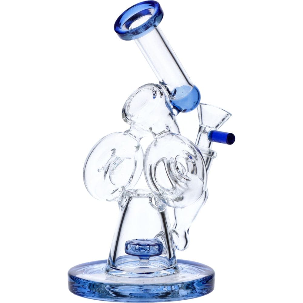 A front view of the 7" Hourglass Base Water Pipe, showing its clear glass construction and rounded base against a plain white background.