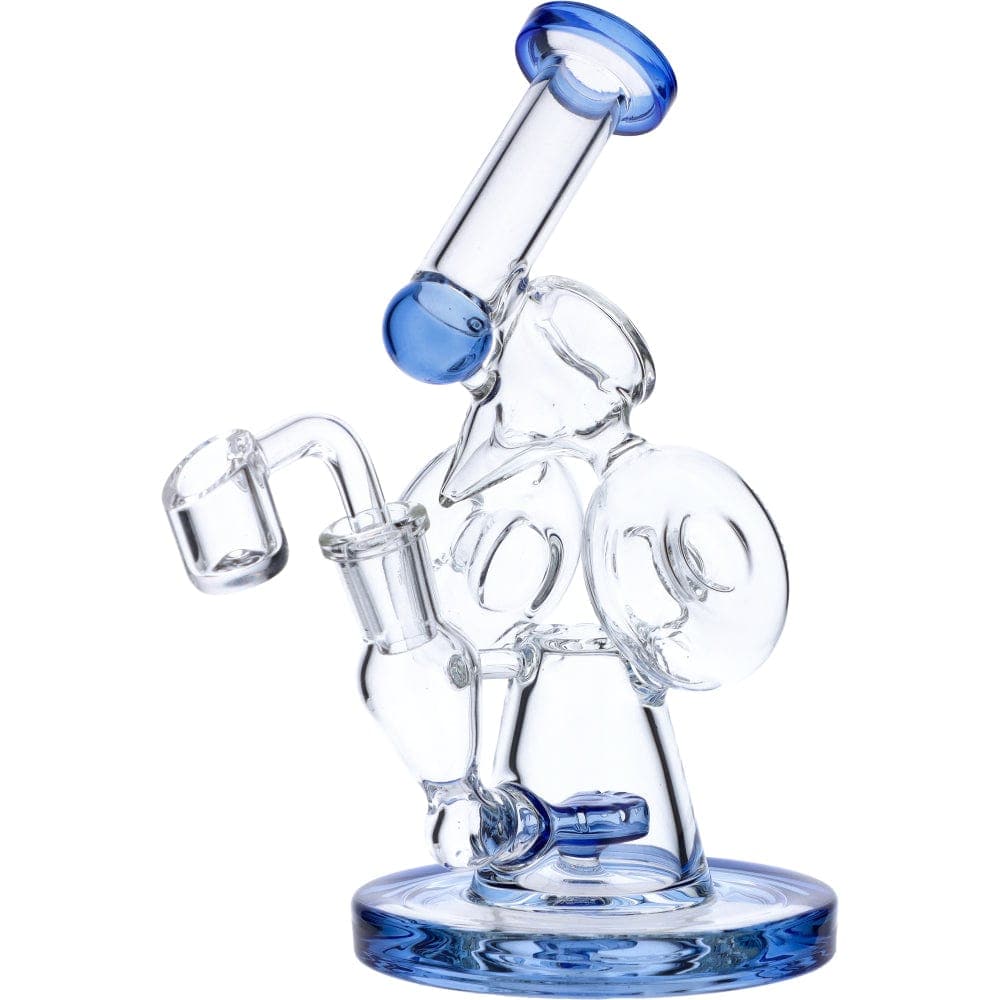A front view of the 7" Hourglass Base Water Pipe, showcasing its clear glass construction and rounded base.