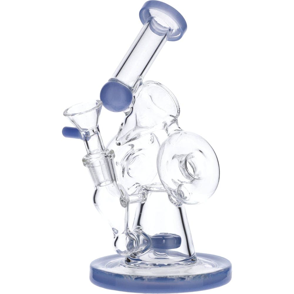 A front view of the 7" Hourglass Base Water Pipe, showcasing its clear glass construction and rounded base.