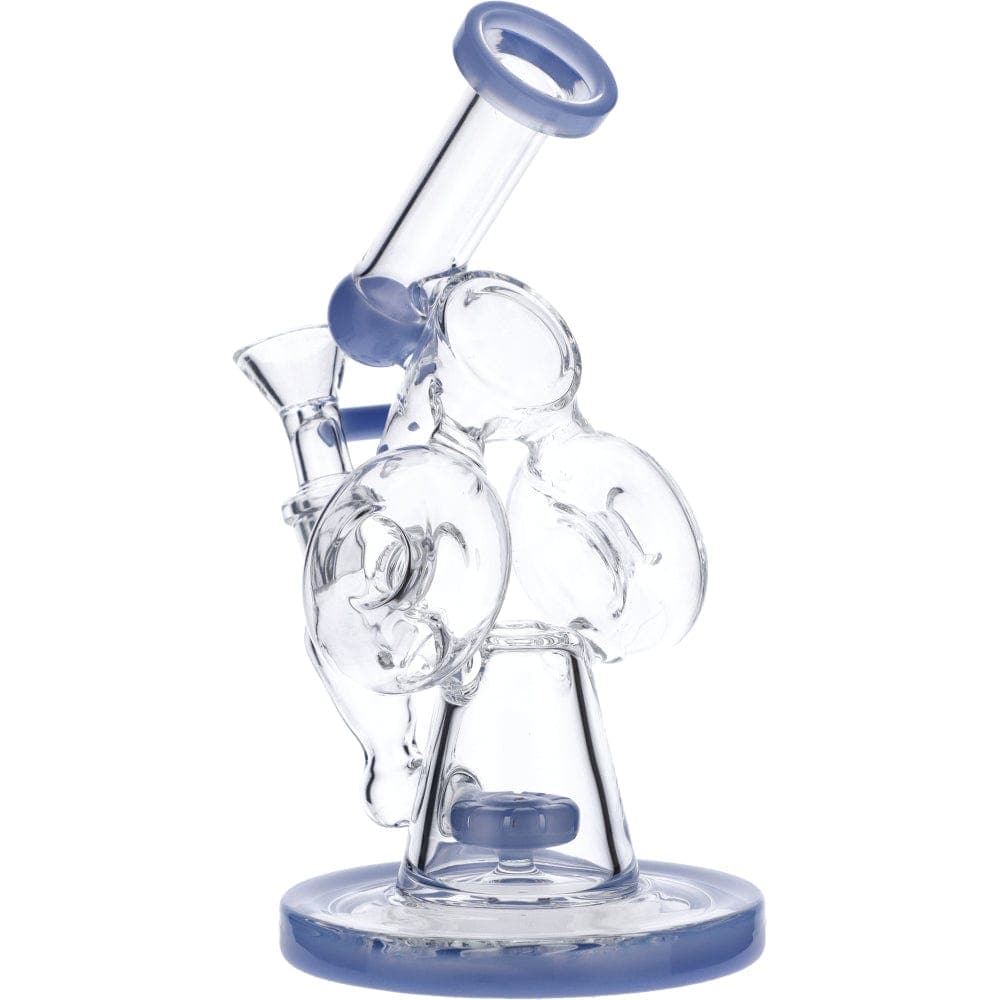 Front view of the 7" Hourglass Base Water Pipe, showcasing its clear glass construction and rounded base.