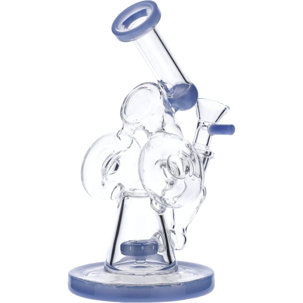 A front view of the 7" Hourglass Base Water Pipe, showing its clear glass construction and rounded base.