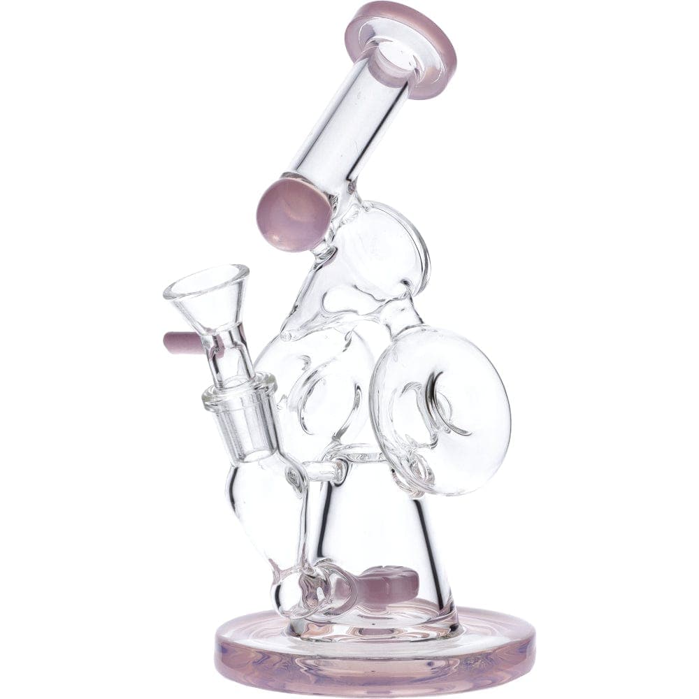 A front view of the 7" Hourglass Base Water Pipe, showcasing its clear glass construction and rounded base.