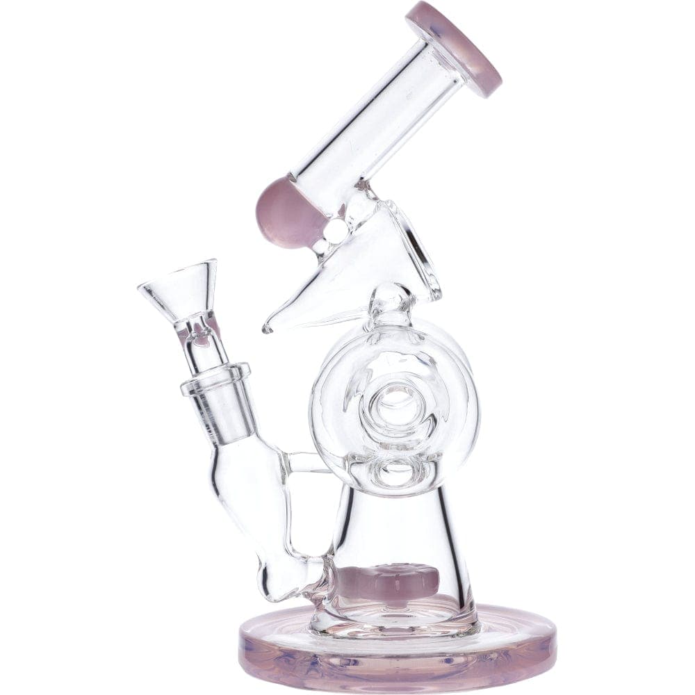 A front view of the 7" Hourglass Base Water Pipe, showing its clear glass construction and rounded base.
