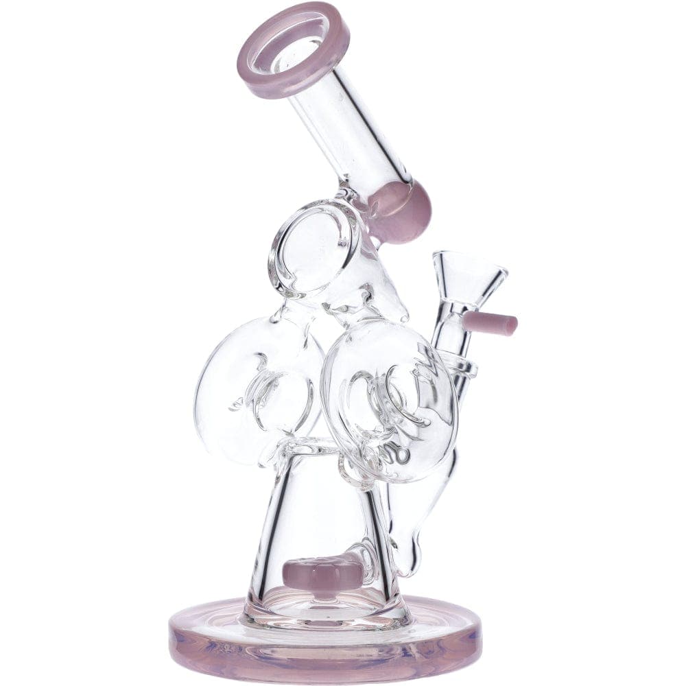 A front view of the 7" Hourglass Base Water Pipe, showcasing its clear glass construction and rounded base.