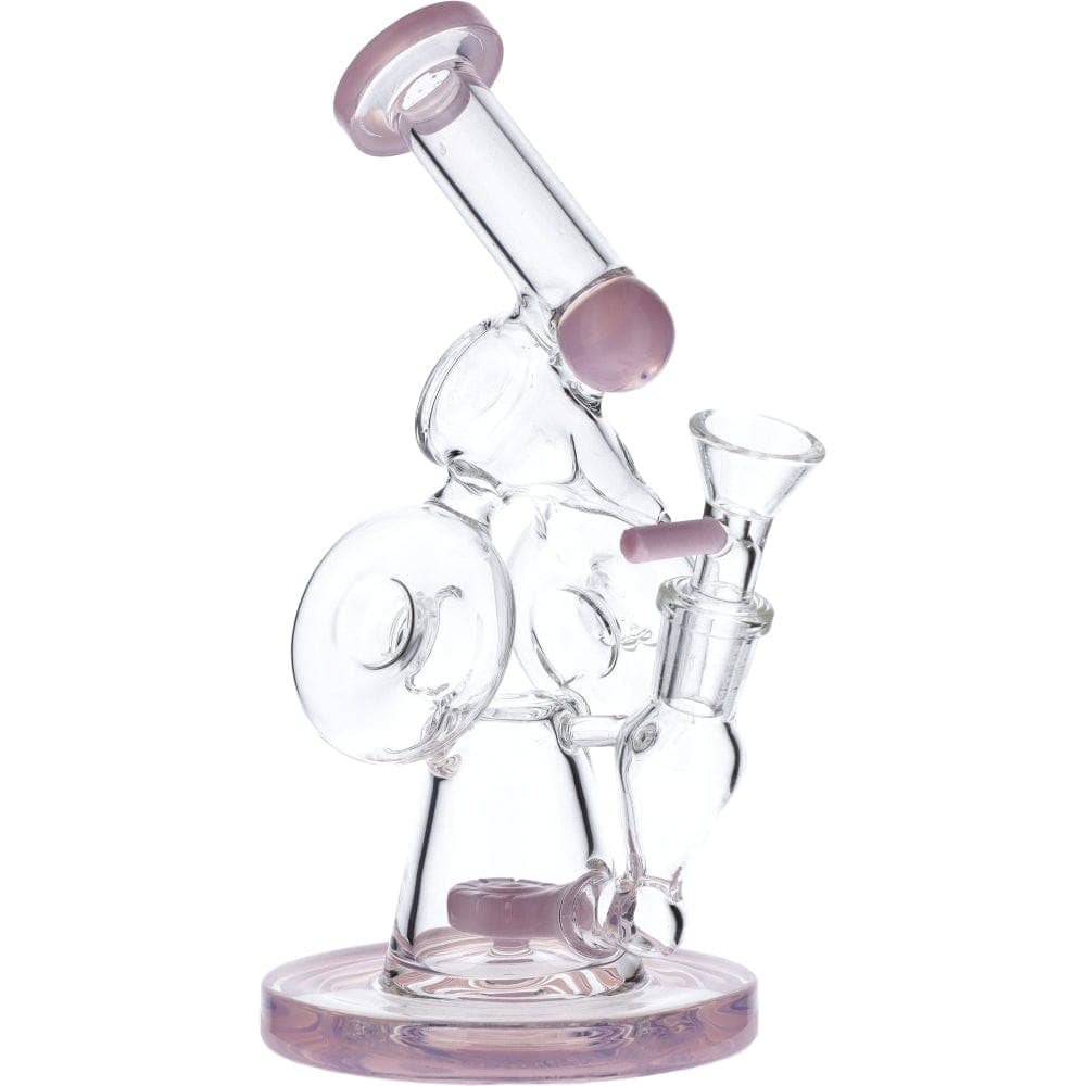 A front view of the 7" Hourglass Base Water Pipe, showing a clear glass pipe with a rounded base and a curved neck.