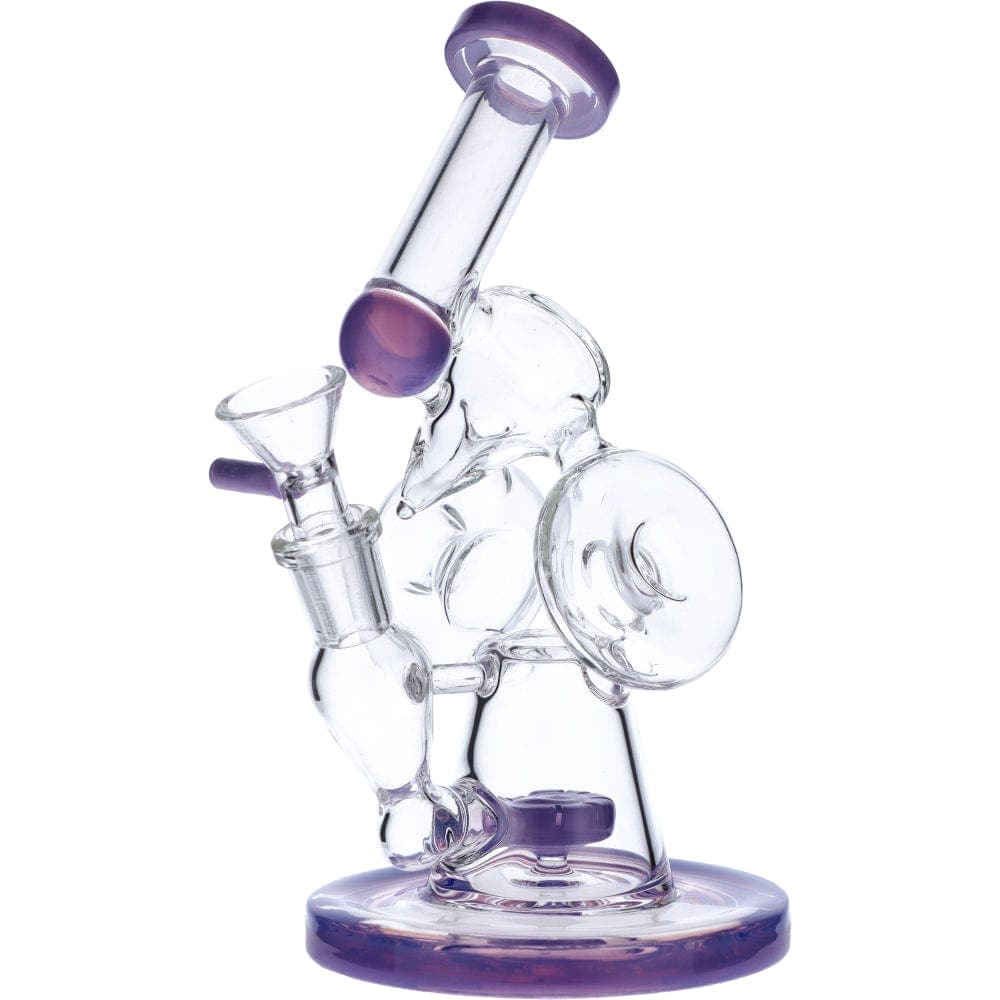 A front view of the 7" Hourglass Base Water Pipe, showcasing its clear glass construction and rounded base.