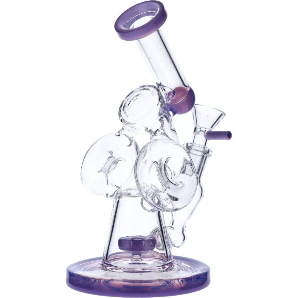 Front view of the 7" Hourglass Base Water Pipe, showcasing a clear glass base with a subtly curved neck and blue accent.