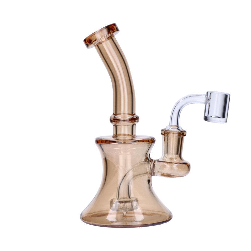 A front view of the 8" Fumed Bell Dab Rig Assorted, showing the glass rig’s curved neck and visible fume pattern.