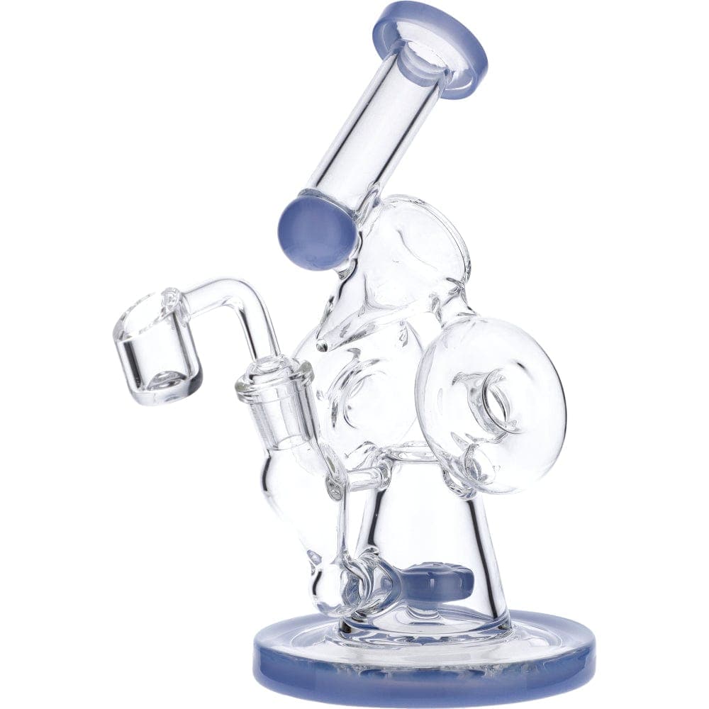 A front view of the 7" Hourglass Base Water Pipe, showcasing its clear glass construction and rounded base.