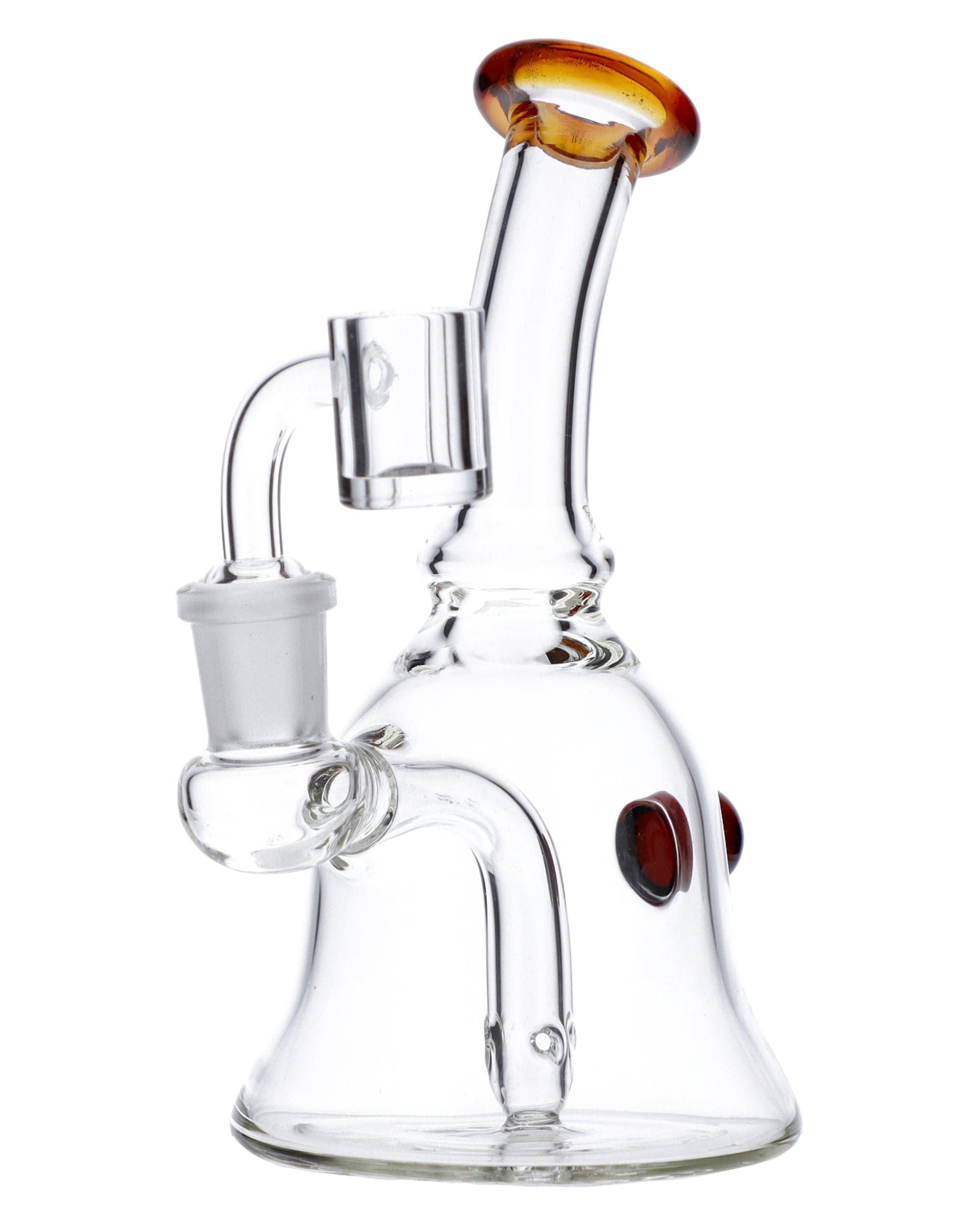 A front view of the Dab Rig w/Quartz Banger-Assort, showcasing its clear glass construction and attached quartz banger.