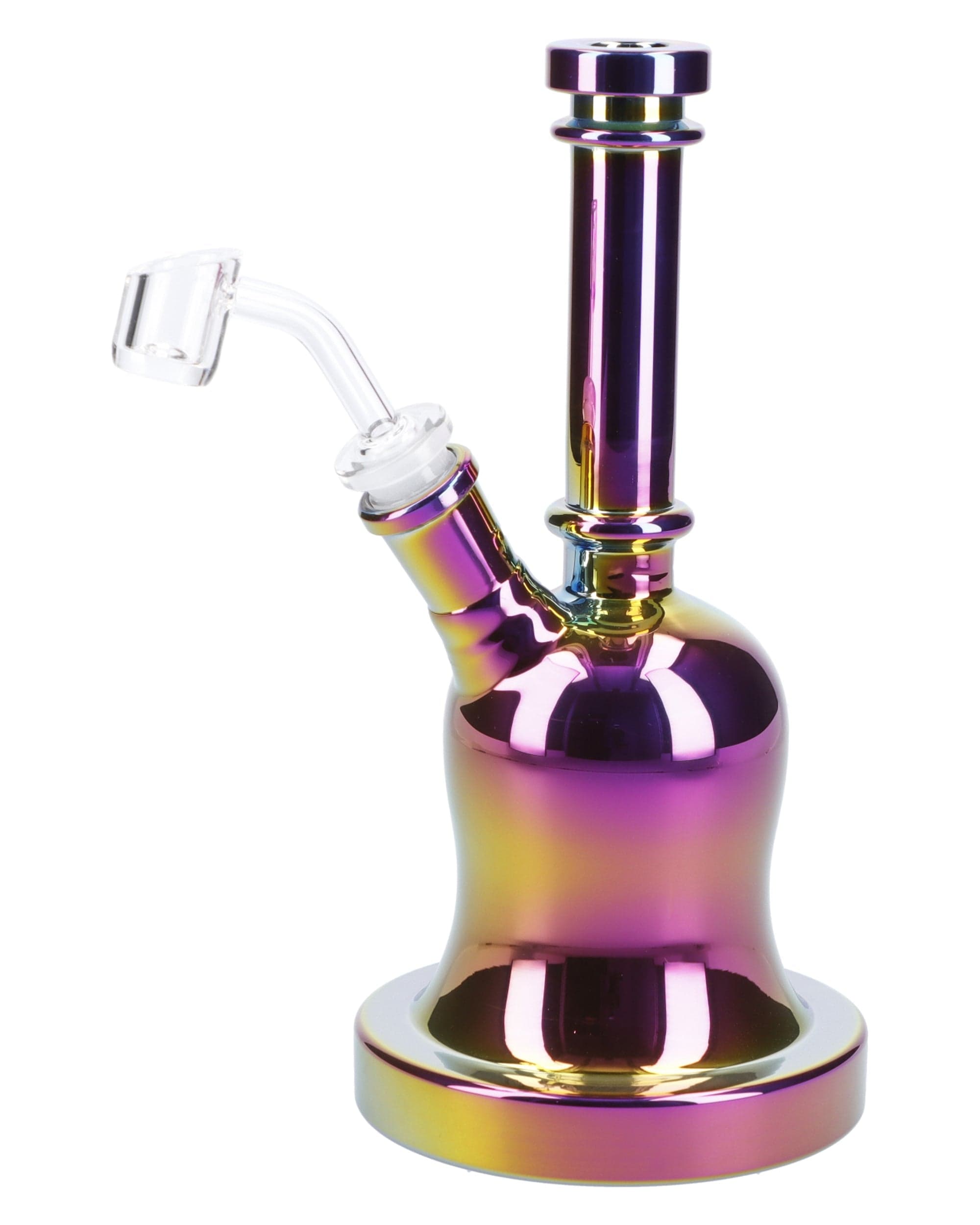 Front view of the 8.8-inch Dab Rig w/Quartz Bell-Shaped, showcasing its assorted color and smooth glass construction.