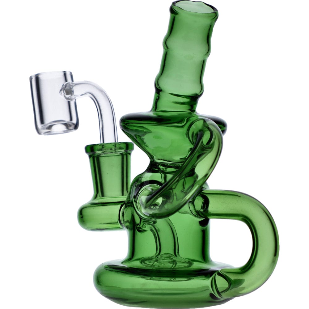 A front view of the Mini Recycler, showcasing its vibrant green glass with a curved design and visible joint.