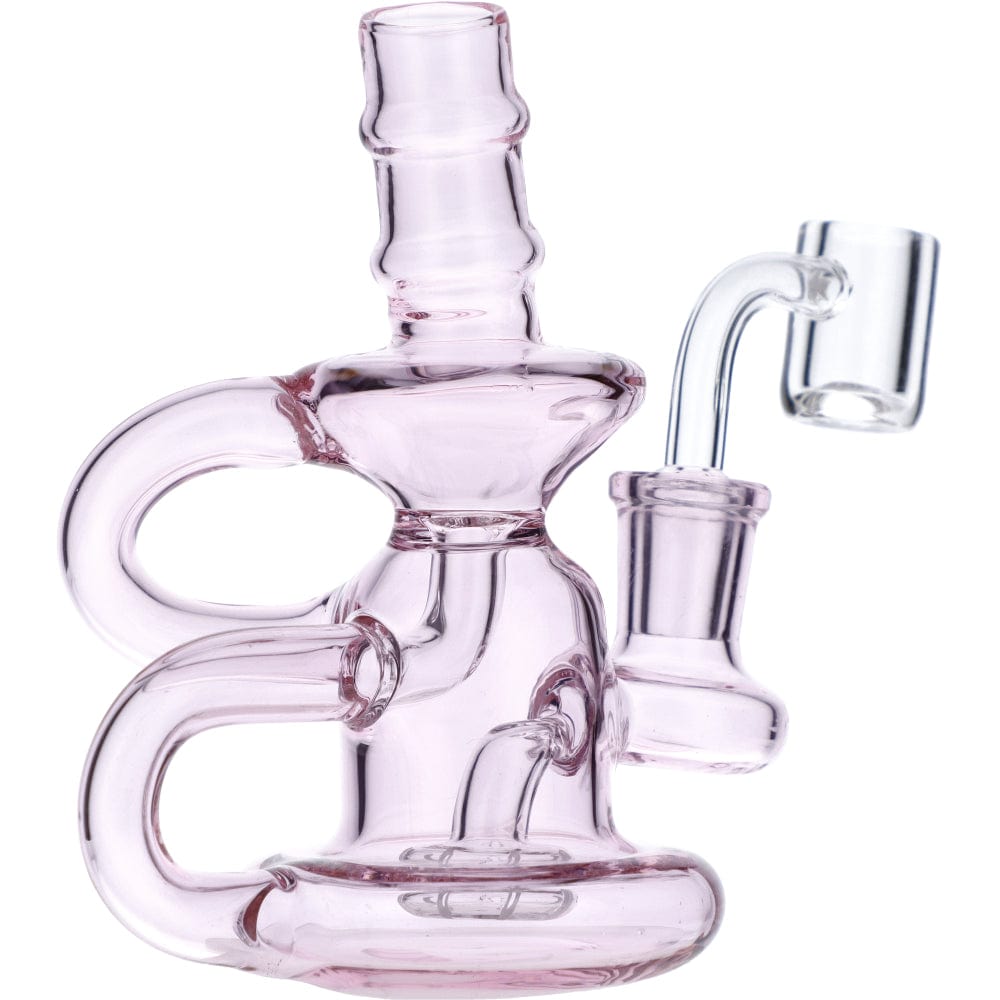 Front view of the Mini Recycler, a glass piece with a bubbler design and a rounded base.