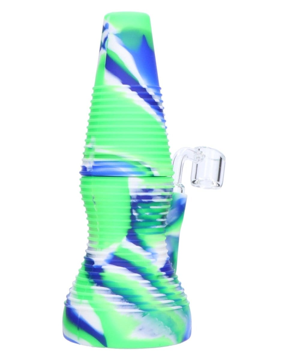 Front view of the Rigid Blue Silicone Mini Dab Rig, showing the blue silicone material with a ridged texture.